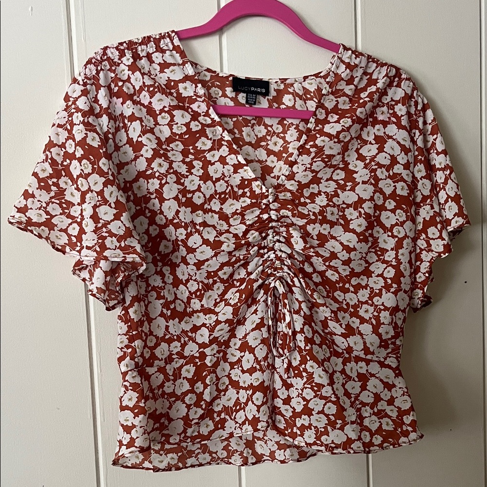 Lucy Paris Floral Blouse - Burnt Orange and White